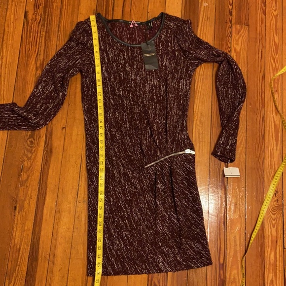 Maison Scotch Burgundy Tweed Knit Zip Sweater Dress - Picture 11 of 11